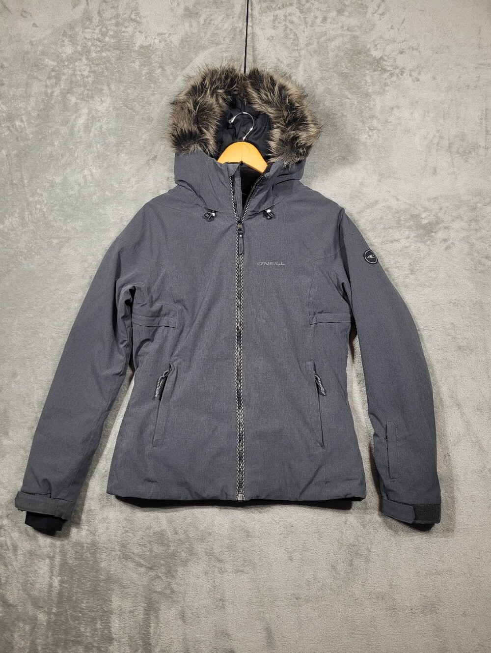Oneill Snow Outerwear Womens Winter Coat Jacket Size Medium Gray Faux Fur Hood